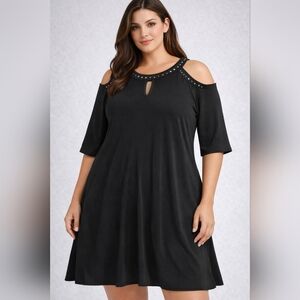 PerSeption Women Black Studded Cold Shoulder Tunic Top 2X NWT